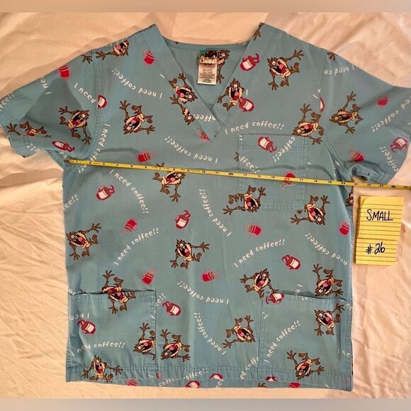 Tasmanian Devil SMALL scrub top COFFEE - Picture 4 of 9